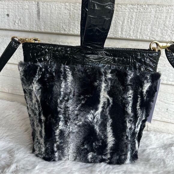 NWT | BRAHMIN Black Faith 3 in 1 Wichita Wristlet Crossbody Handbag Fur Bag - Picture 3 of 15